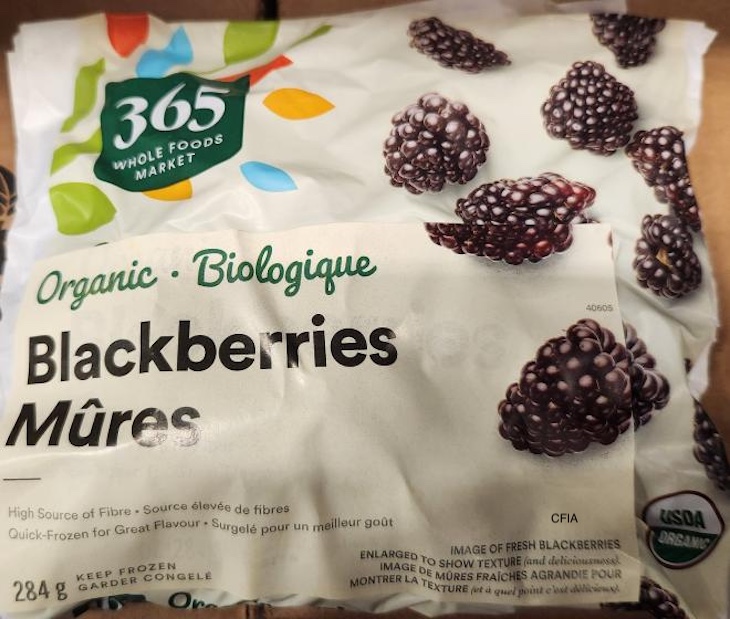365 Organic Frozen Blackberries Recalled in Canada For Listeria