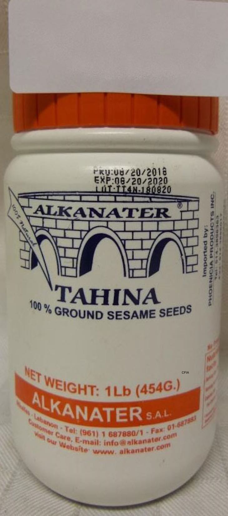 Alkanater Tahina Recalled in Canada For Possible Salmonella