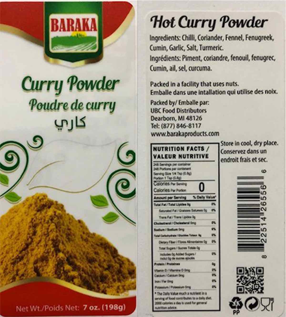 Baraka Curry Powder Lead Recall