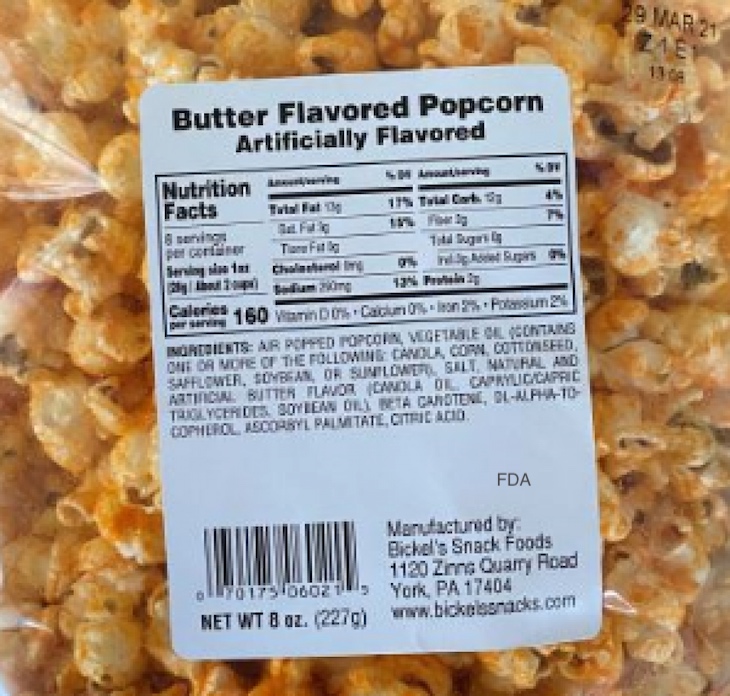 Bickel's Butter Flavored Popcorn Recalled For Undeclared Milk