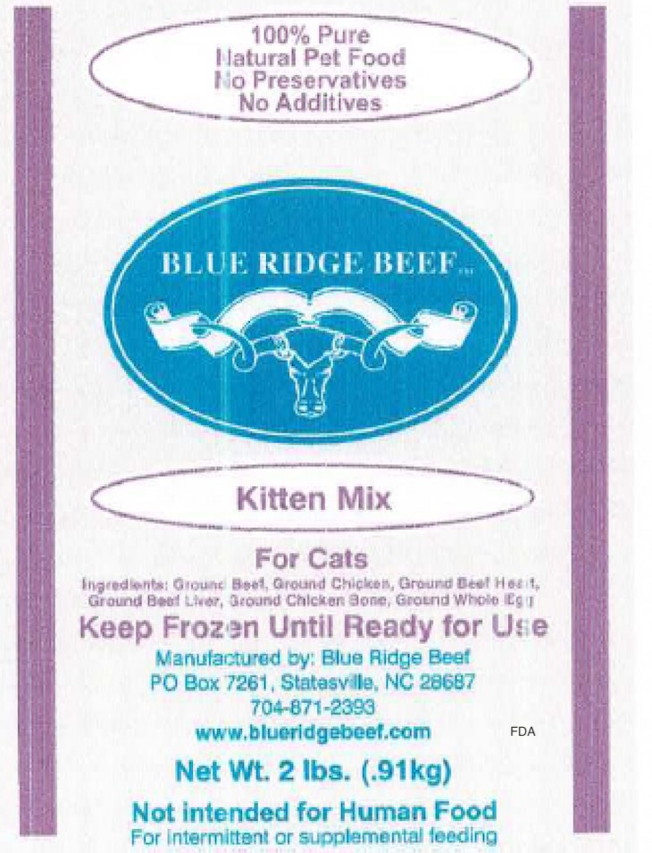 Blue Ridge Beef Kitten Mix Pet Food Recalled For Salmonella