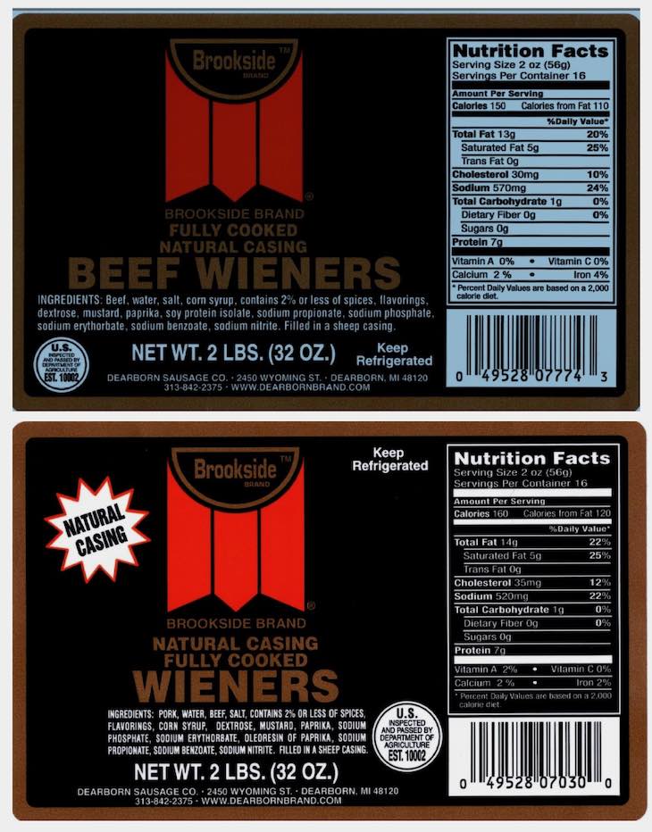 Brookside Beef Wieners Recalled For Soy and Pork