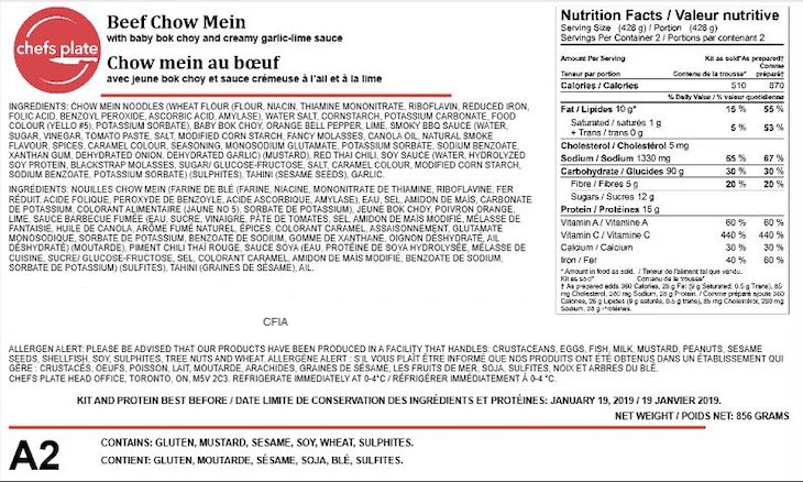 Chefs Plate Beef Chow Main Salmonella Recall