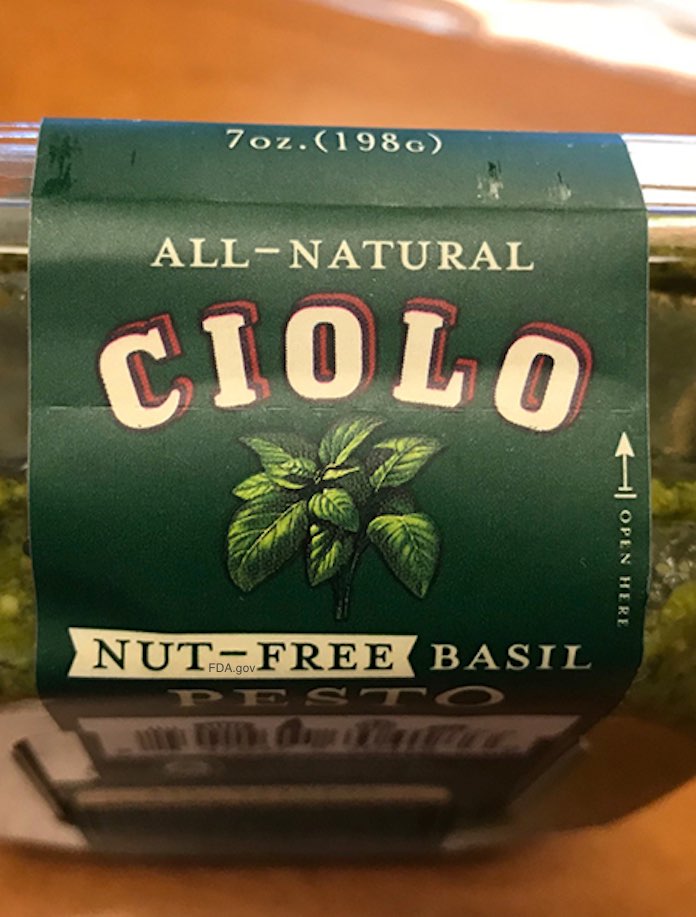 Ciolo Nut Free Basil Pesto Recall