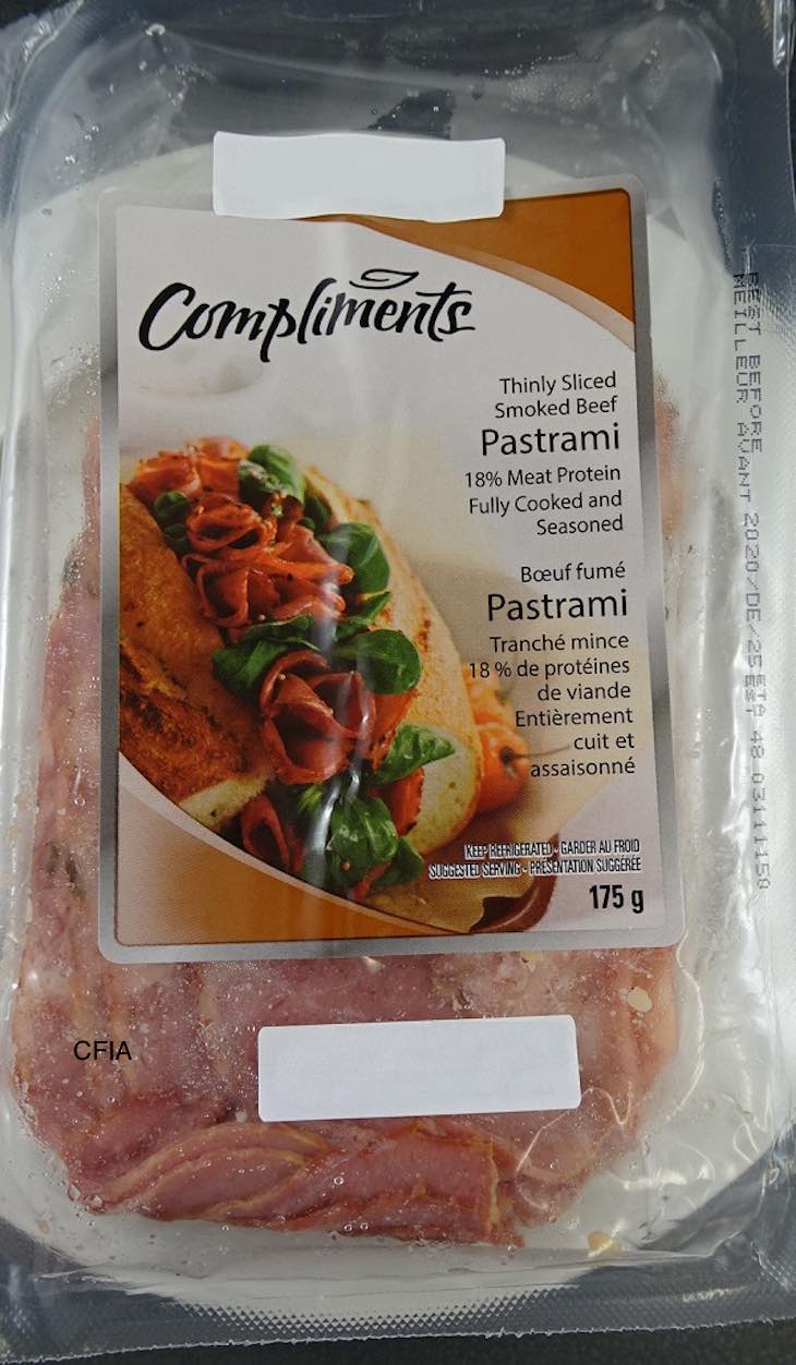 Compliments Smoked Beef Pastrami Recalled in Canada for Listeria