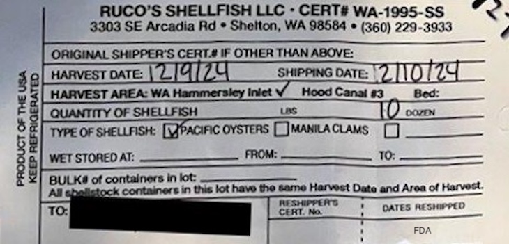 Consumers Warned Against Ruco's Shellfish Oysters