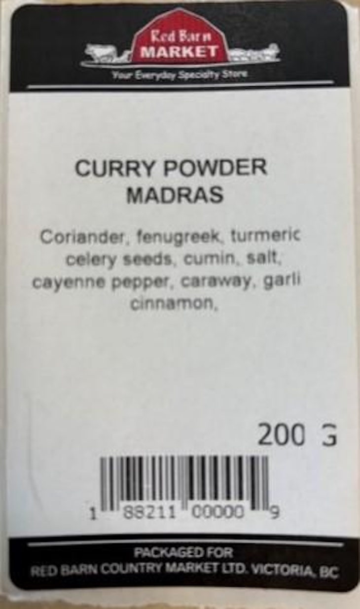 Curry Powder Madras Recalled in Canada For Undeclared Mustard
