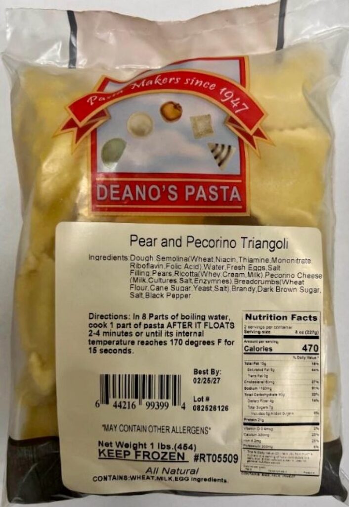 Deano's Pear and Pecorino Ravioli Recalled For Lobster