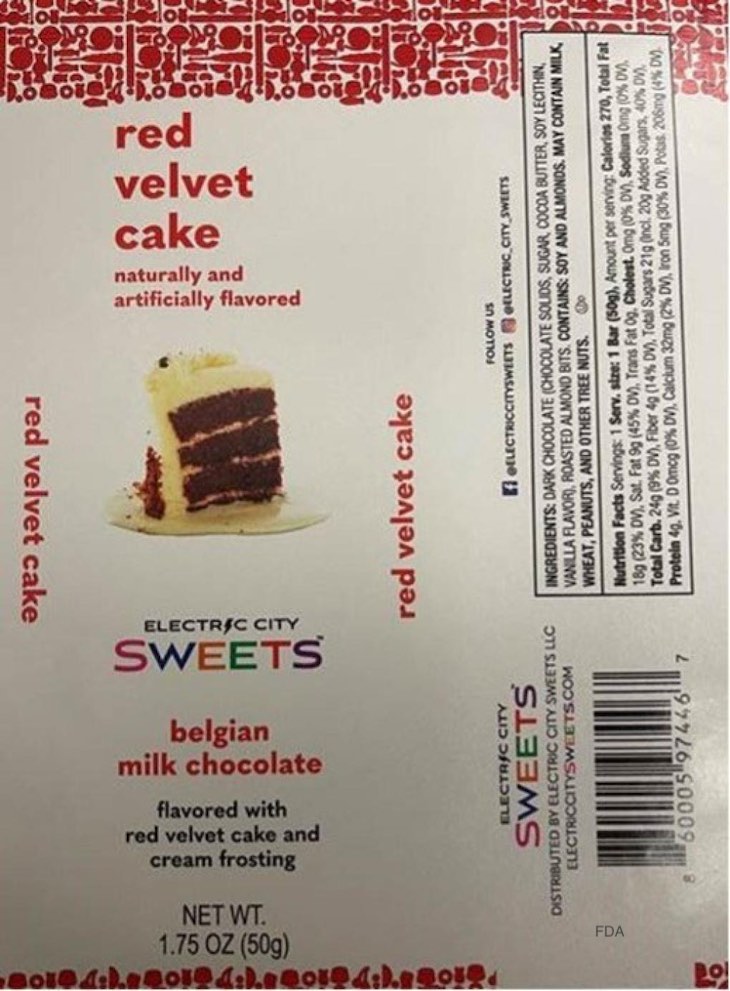Electric City Sweet Red Velvet Milk Chocolate Bars Recalled