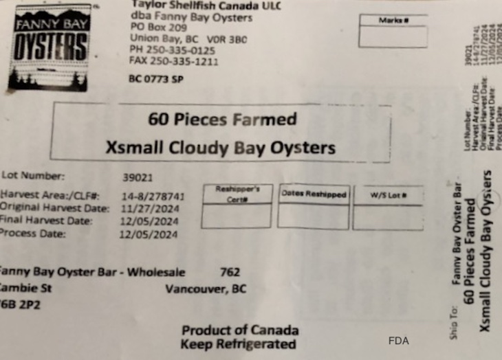 FDA Warns About Oysters From British Columbia, Canada