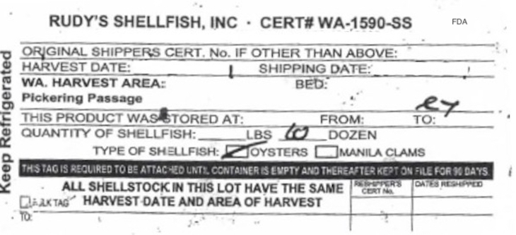 FDA Warns Against Rudy's Shellfish Oysters and Manila Clams