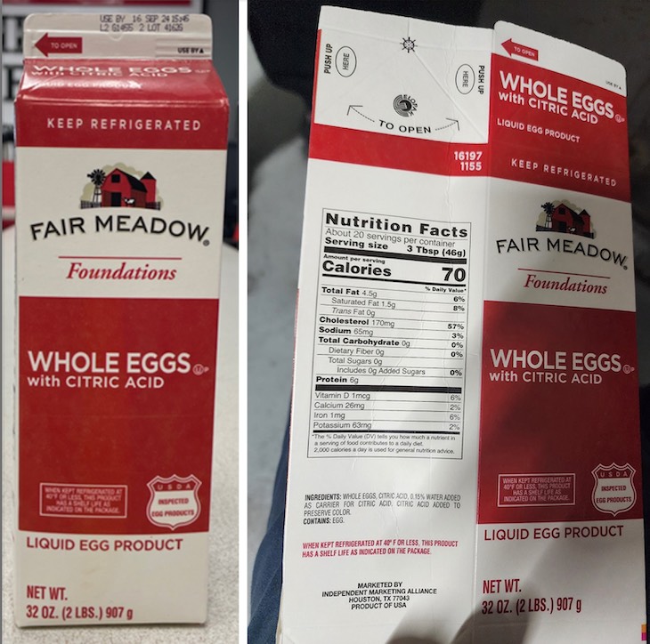 Fair Meadow Foundations Whole Liquid Eggs Recalled