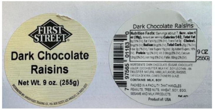 First Street Dark Chocolate Raisins Recalled For Peanuts