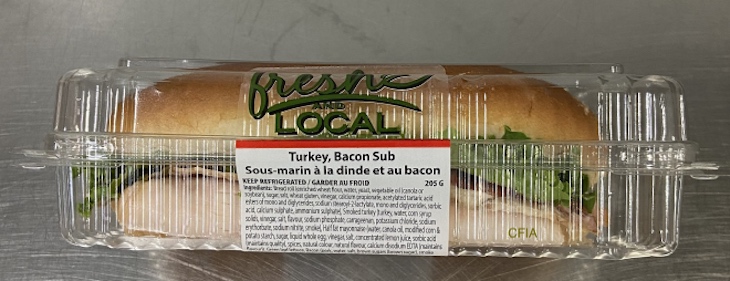 Fresh and Local Turkey Bacon Sub Recalled For Possible Listeria