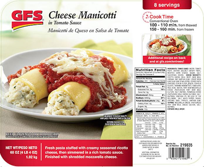 GFS Cheese Manicotti Recall