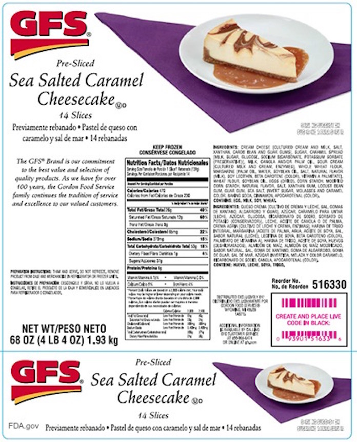 GFS Cheesecake Peanut Recall