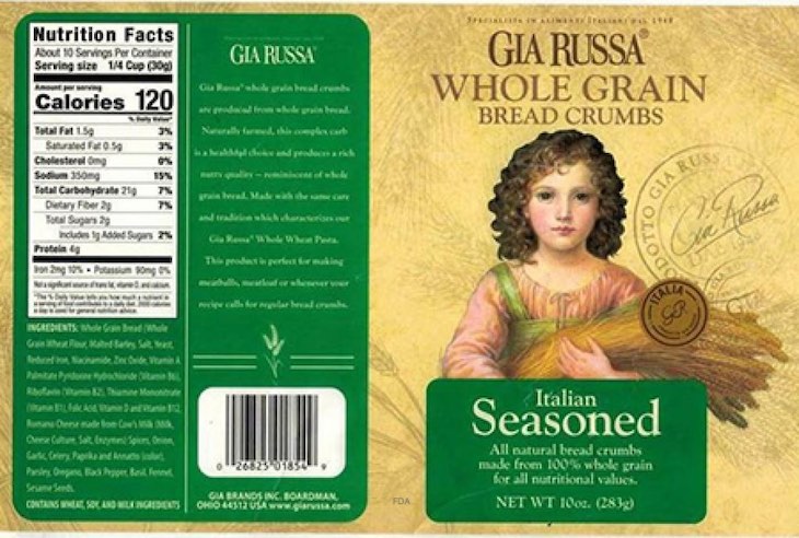 Gia Russa Bread Crumbs Recalled For Undeclared Nuts