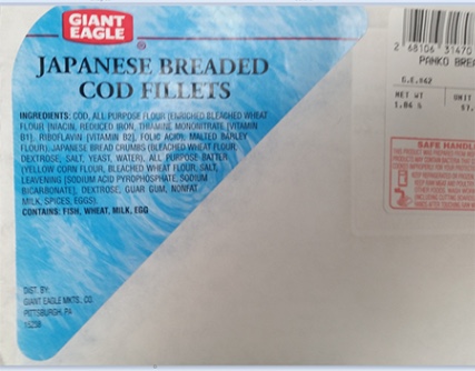 Giant Eagle Breaded Cod Fillet Recall