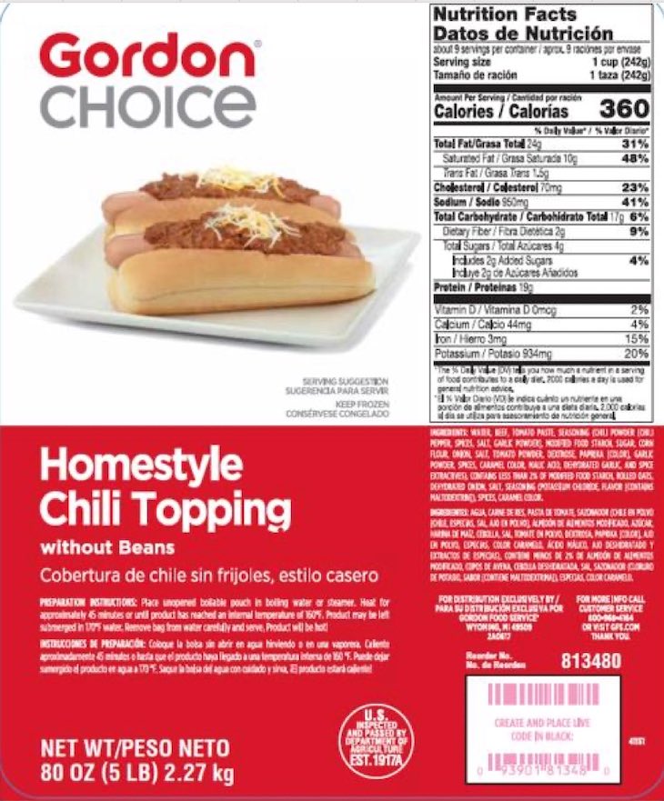 Gordon Choice Homestyle Chili Topping Recalled For Allergen