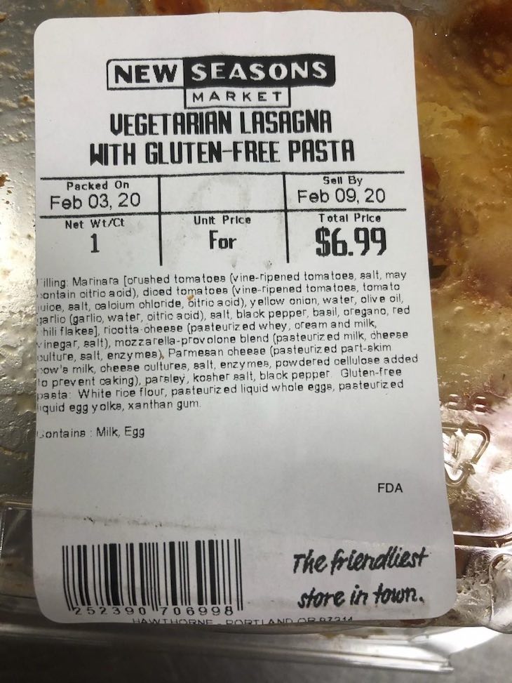 New Seasons Market Recalls Grab N' Go Vegetarian Lasagna