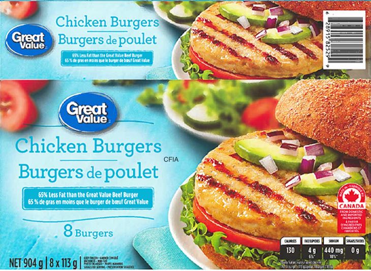 Great Value Chicken Burgers Recalled in Canada For Egg