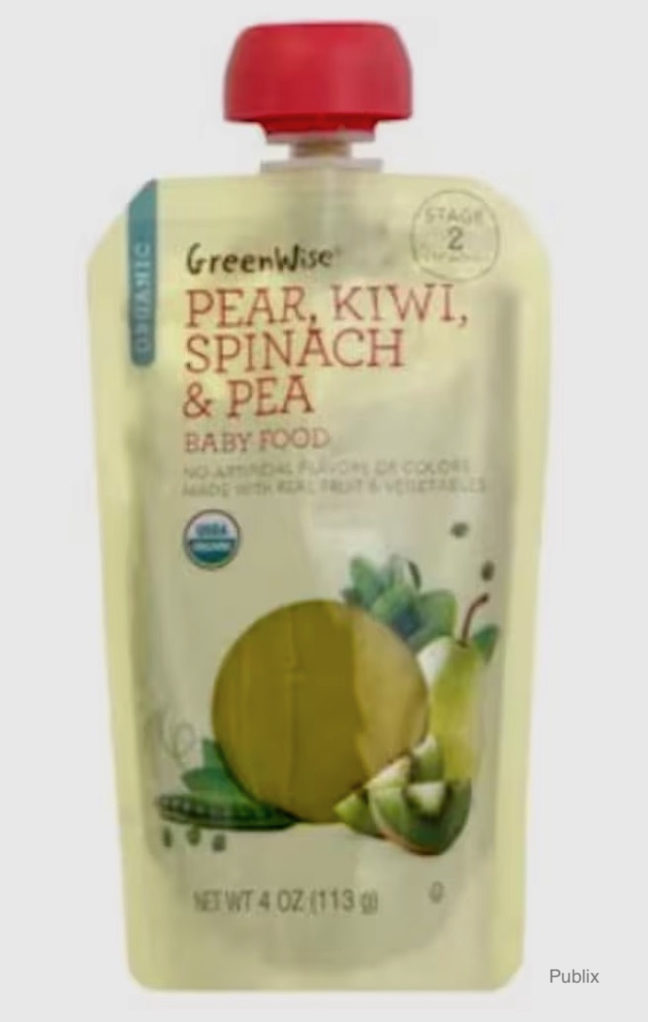 Greenwise Pear, Kiwi, Spinach & Pea Baby Food Recalled