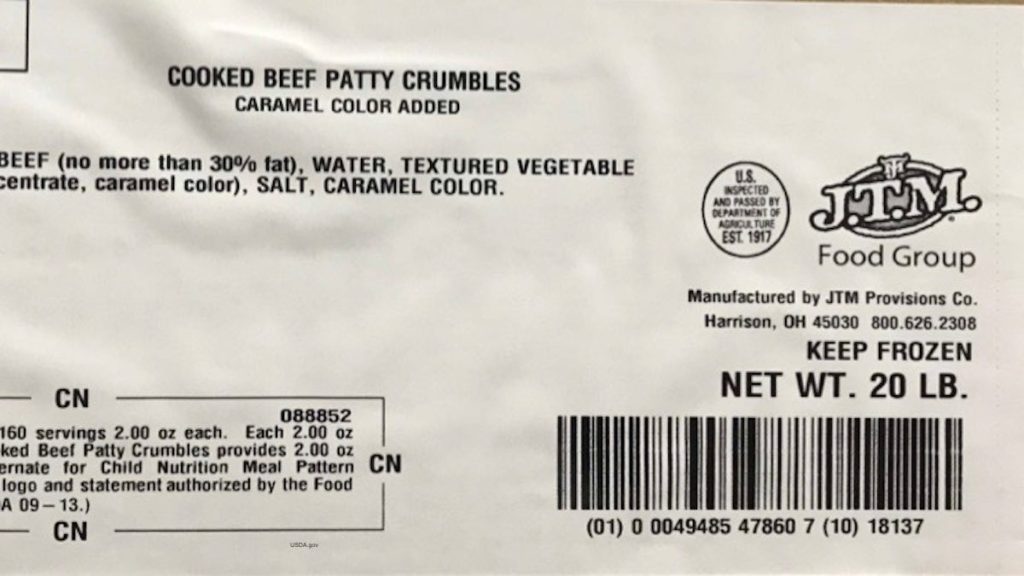 Cooked Ground Beef Patty Crumbles Recalled for Possible Listeria