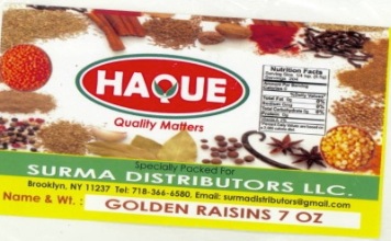 Haque Golden Raisins Recall