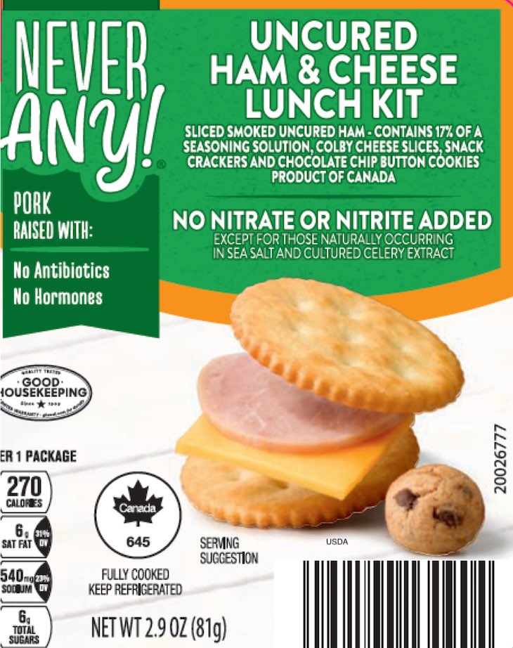 Health Alert For Never Any! Ham and Cheese Lunch Kits For Peanut