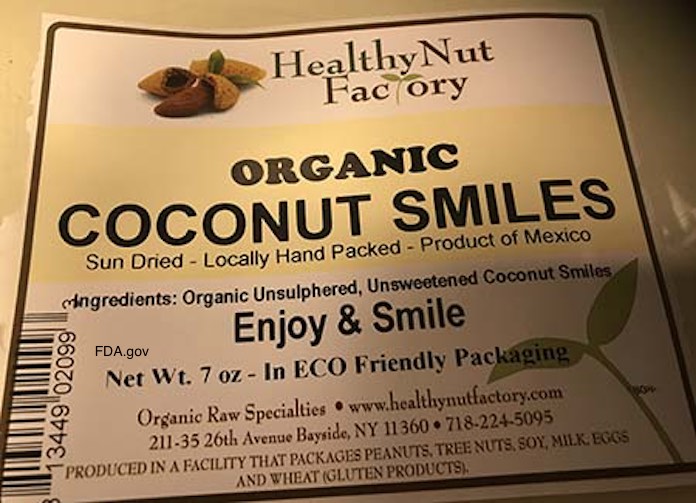 Healthy Nut Factory Organic Dried Coconut Smiles Salmonella Recall
