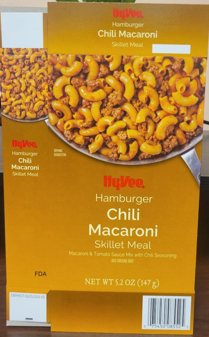Hy Vee Chili Macaroni Hamburger Skillet Meal Recalled