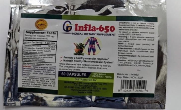 Infla-650 Herbal Dietary Supplements Recalled For Drugs