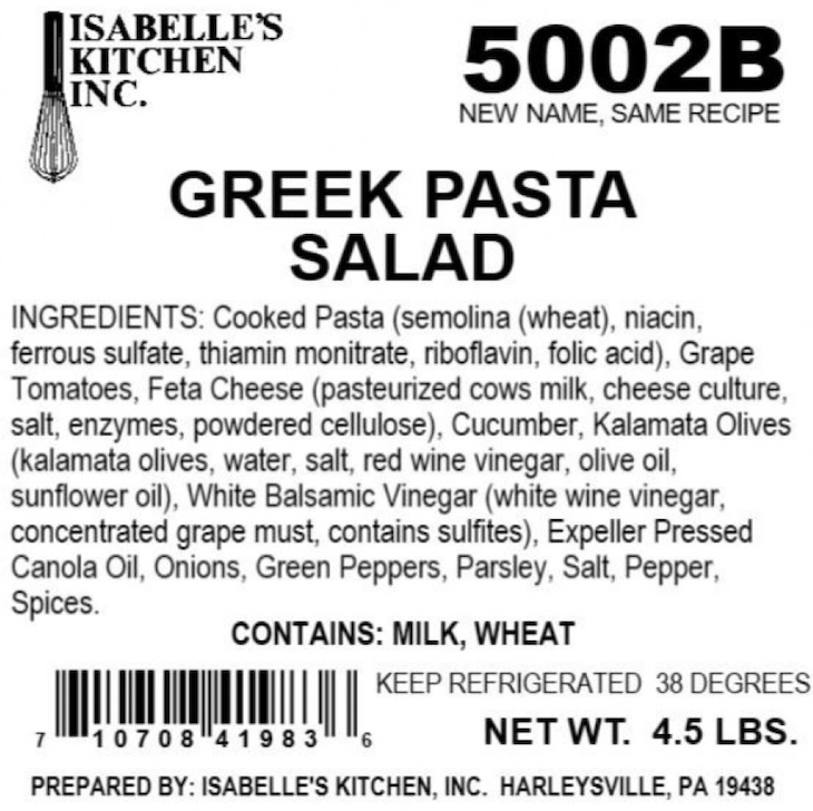 Isabelle's Kitchen Deli Salads Recalled For Possible Salmonella