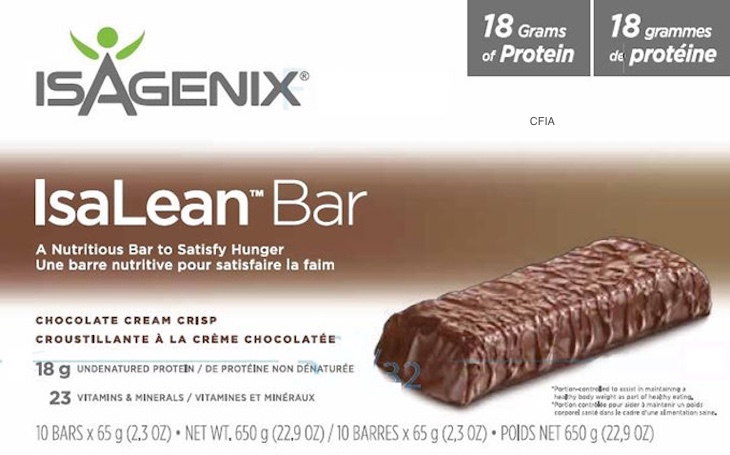 Isagenix Italian Bars Recalled in Canada for Over Fortification