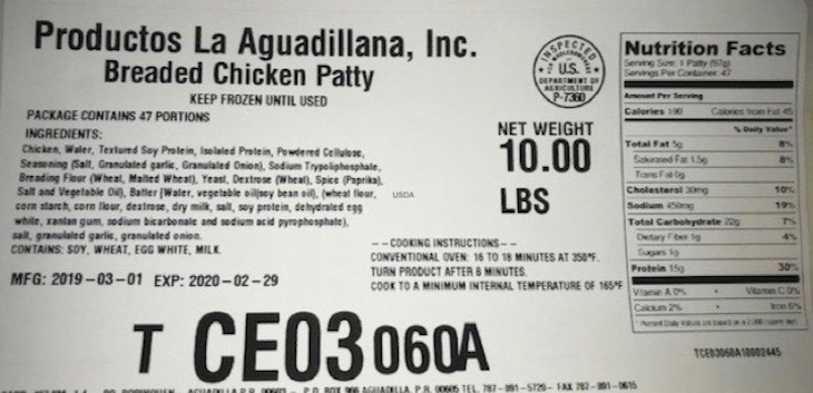 La Aguadillana Chicken Patty Recall