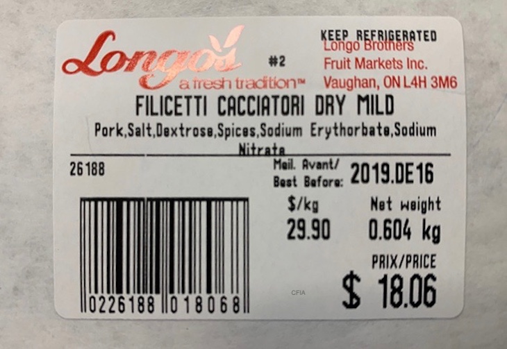Longo's Ready-to-Eat Dry Sausages Recalled For Possible Salmonella
