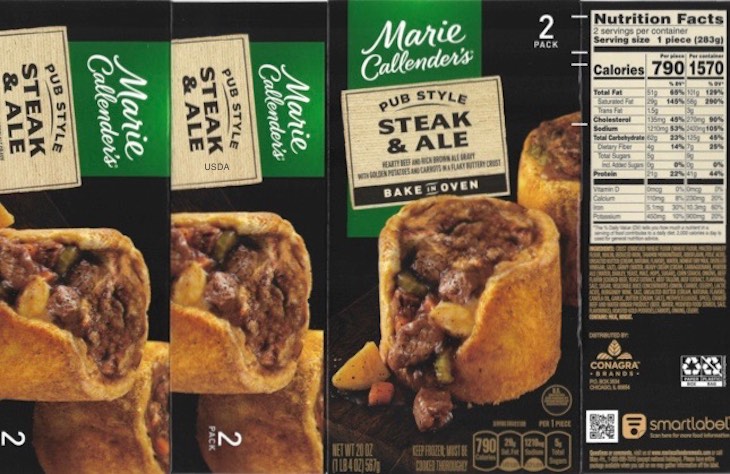 Marie Callender's Pub Style Steak & Ale Recalled For Soy