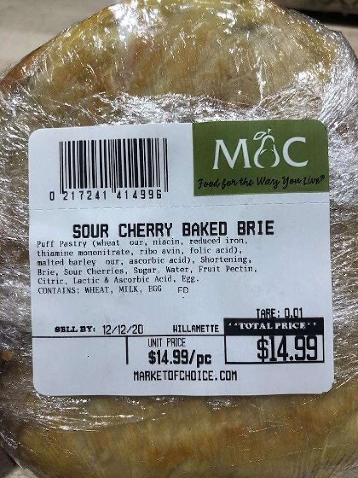 Market of Choice Sour Cherry Baked Brie Recalled For Allergen