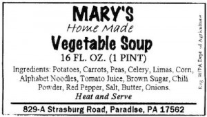 Mary's Vegetable Soup Botulism Recall