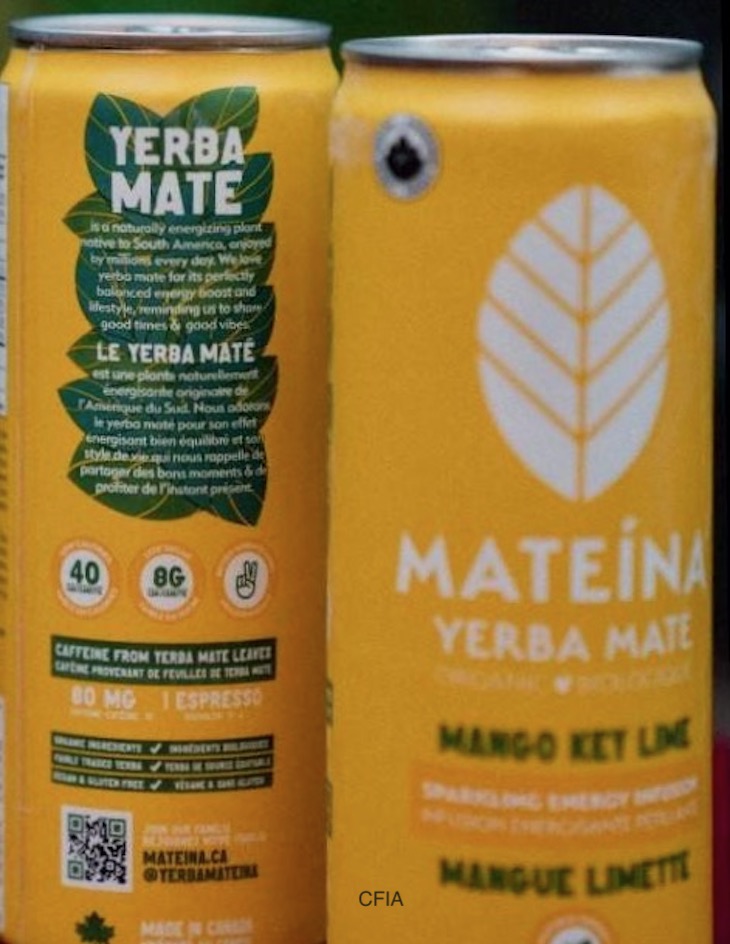 Mateina Yerba Mate Sparkling Energy Infusions Recalled