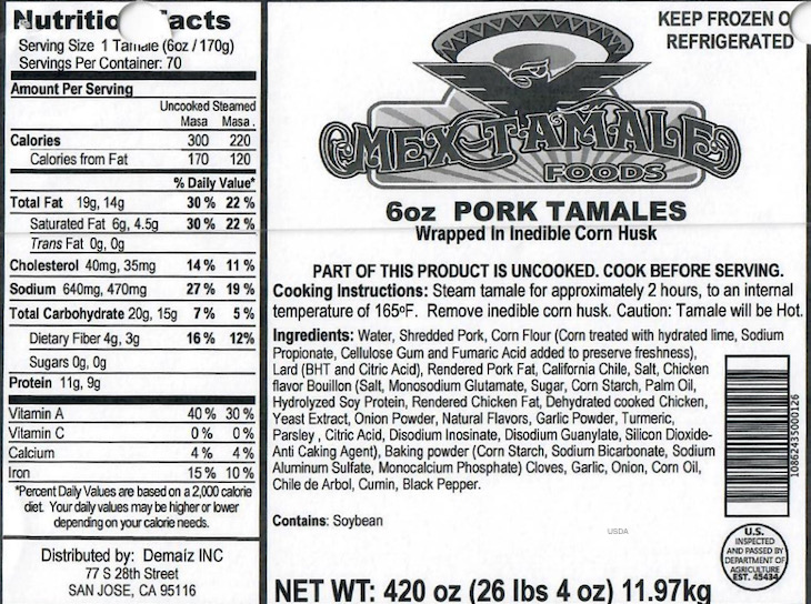 Mex-Tamales Foods Tamales Recalled For Sesame Seeds