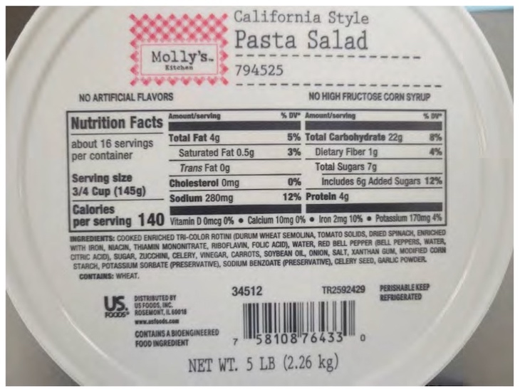 Molly's Kitchen California Pasta Salad Recalled For Egg and Milk