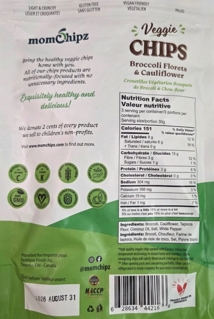 Momchipz Veggie Chips Broccoli & Cauliflower Recalled For Gluten