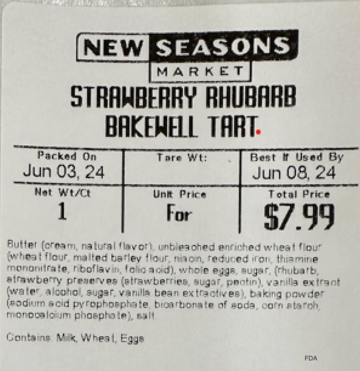 New Seasons Strawberry Rhubarb Bakewell Tart Recalled