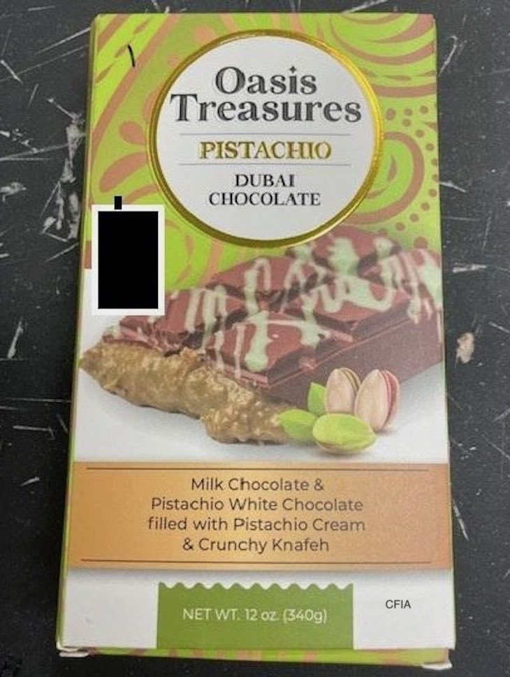 Oasis Treasures Pistachio Dubai Chocolate Recalled 