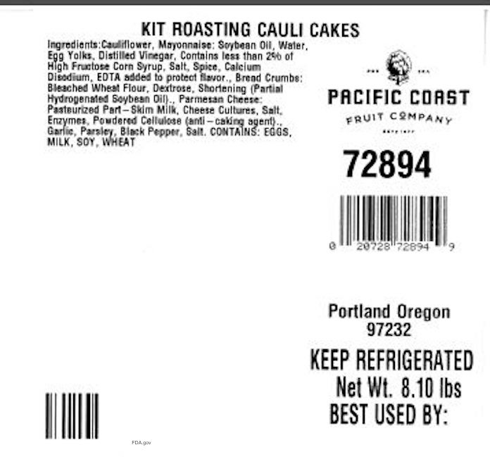 Pacific Coast Kit Roasting Cauli Cakes Listeria Recall
