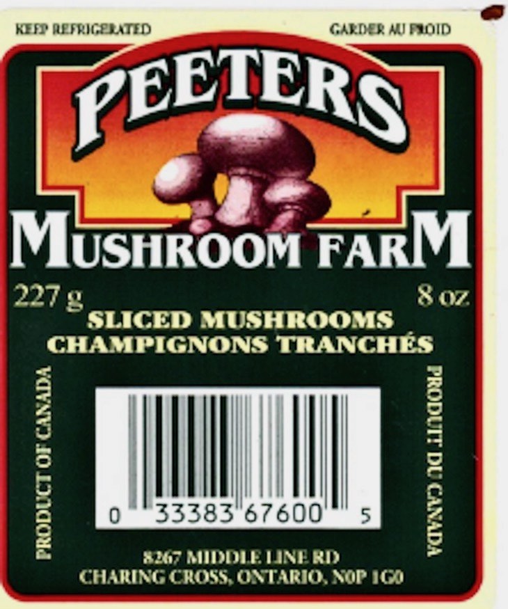 Peeters Sliced Mushrooms Recalled in Canada For Listeria