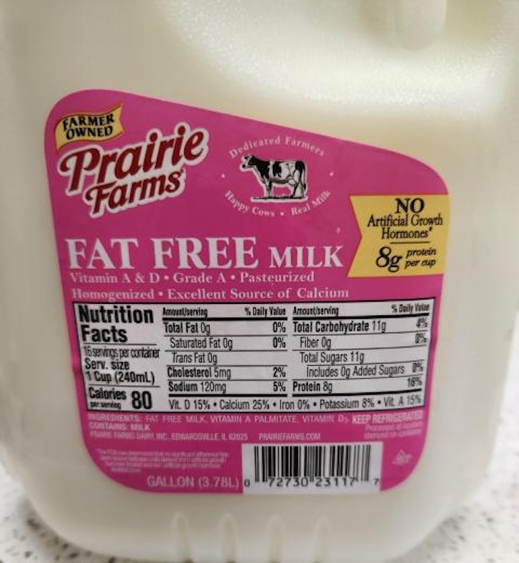 Prairie Farms Fat Free Milk Recalled For Cleaning Agents