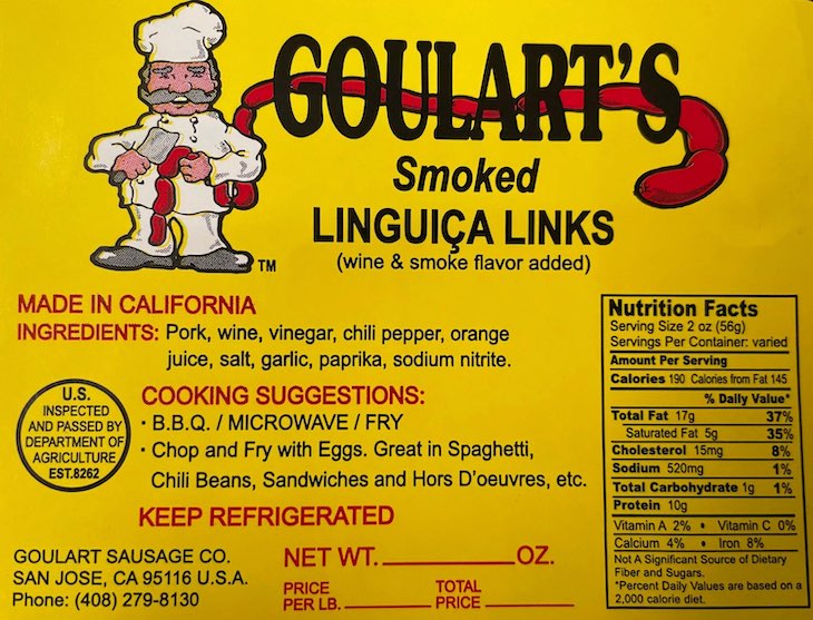 Public Health Alert For Goulart's Smoked Linguica For Milk