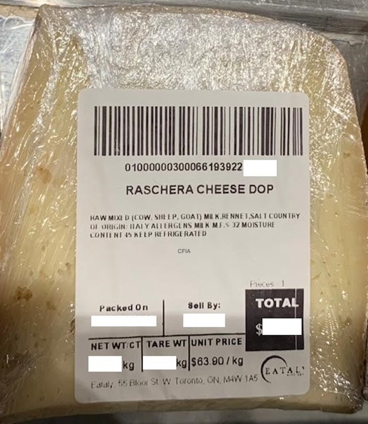 Raschera DOP Cheese Recalled in Canada For Possible Salmonella